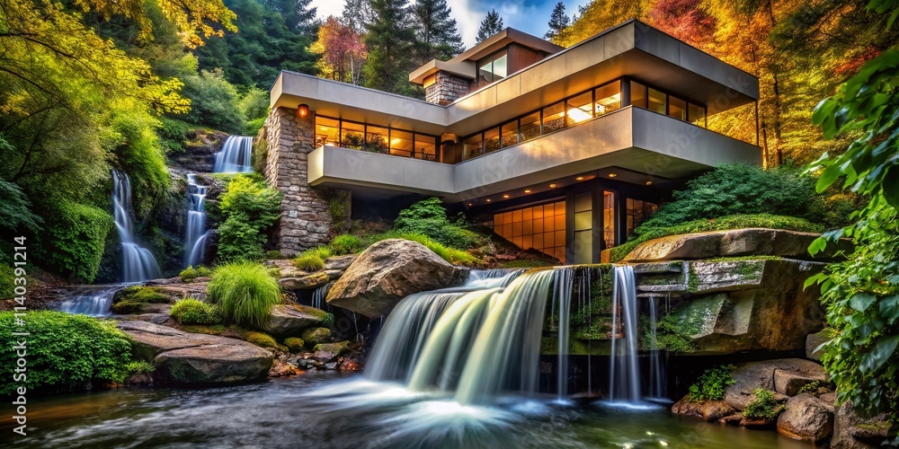 Obraz premium Falling Water Architecture Photography: Stunning Waterfall House Portraits