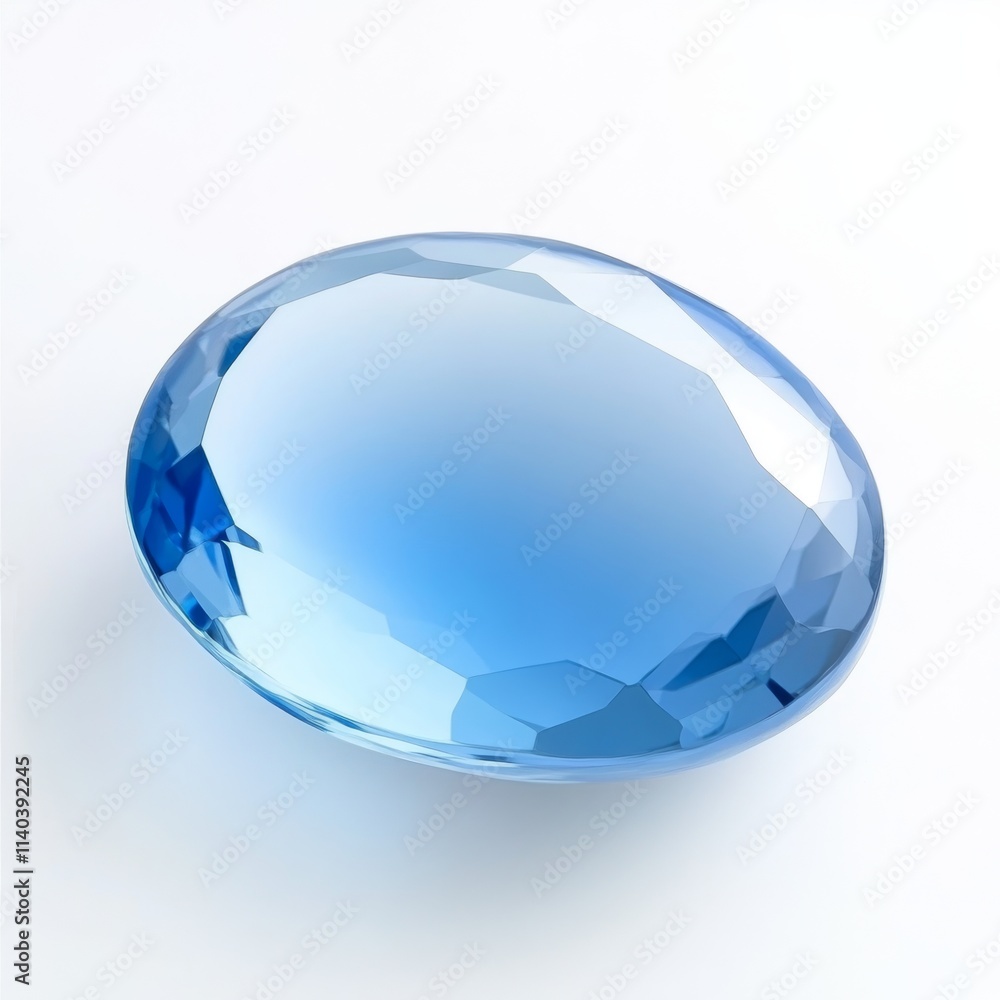 Serene Blue Chalcedony Oval Gemstone on White Background Serene Blue Chalcedony Oval Gemstone on White Background
