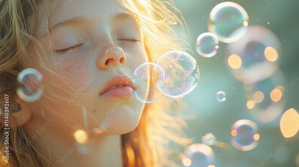 A young girl blowing bubbles park photography bright day child's perspective joyful reflections A young girl blowing bubbles park photography bright day child's perspective joyful reflections
