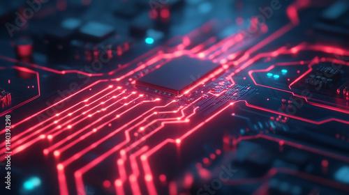 Wallpaper Mural Quantum Chip Integrated Motherboard with Flowing Light Data Trails Torontodigital.ca