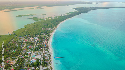 Aerial Drone videos of breathtaking Beauty of Sian Ka'an reserve in Quintana Roo Mexico. A paradise of white Sand beaches, crystal clear water and palm trees