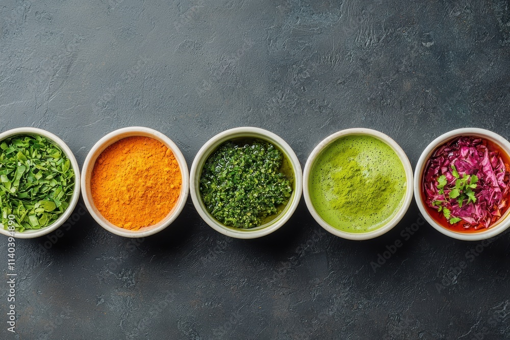 Bowls of colorful superfoods promoting healthy eating habits Bowls of colorful superfoods promoting healthy eating habits