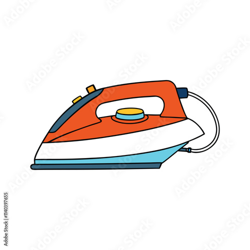 Bold outline vector illustration of an electric iron for clothes, blending retro charm with modern appliance design functionality