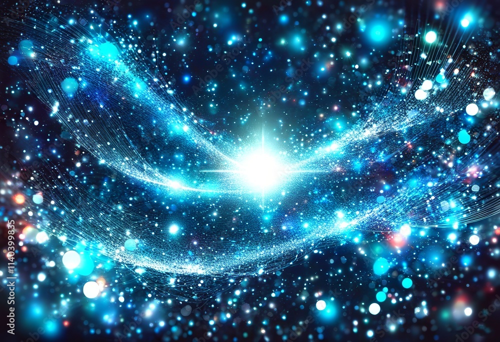 Glowing blue particles with soft bokeh effect creating a shimmering abstract background. Created with generative AI technology Glowing blue particles with soft bokeh effect creating a shimmering abstract background. Created with generative AI technology