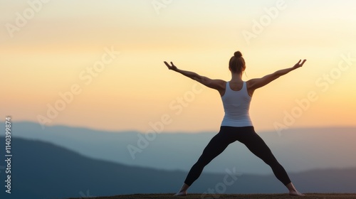 Wallpaper Mural Woman practicing yoga warrior pose at dawn on mountaintop Torontodigital.ca