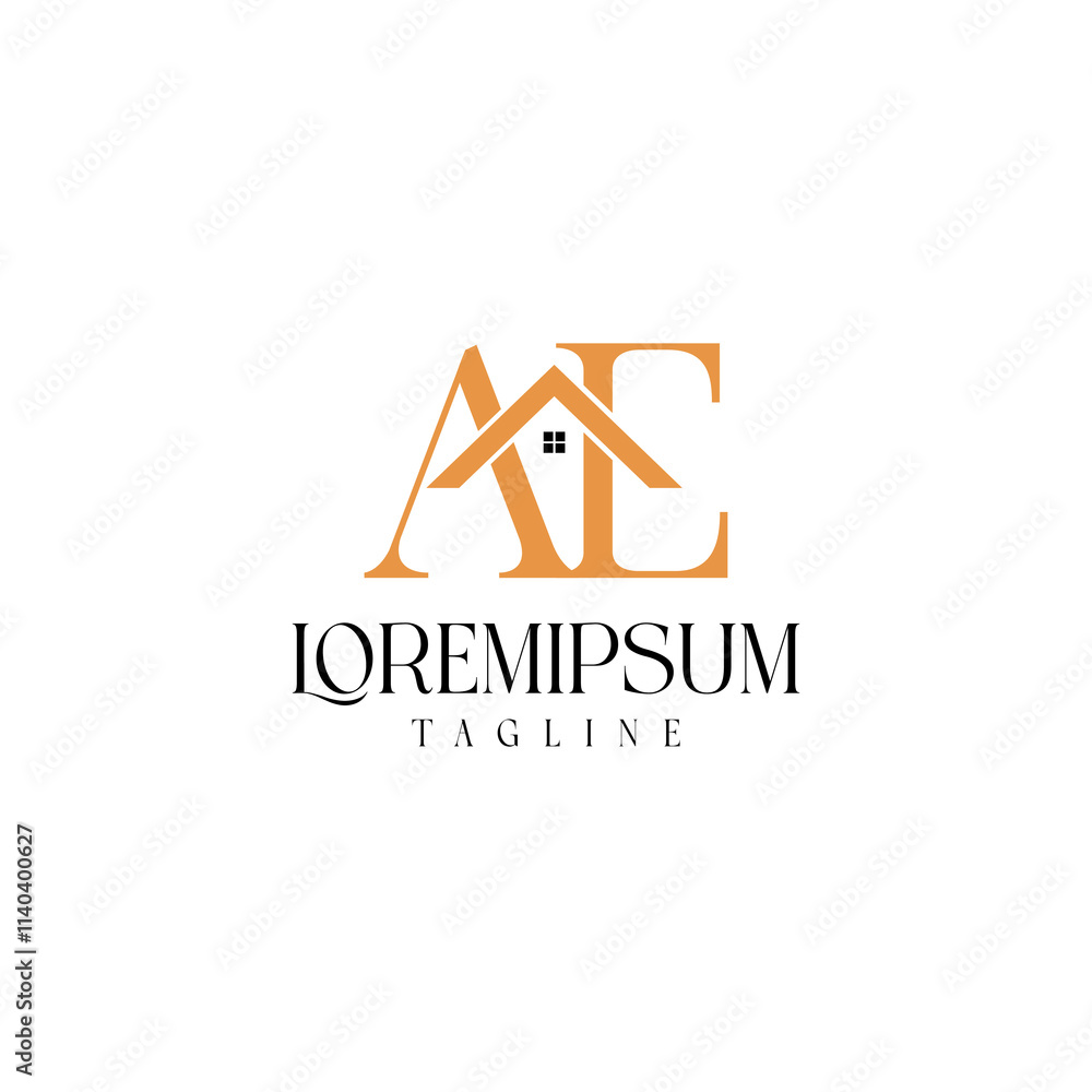 letter at monogram AE with symbol home real estate simple modern logo letter at monogram AE with symbol home real estate simple modern logo