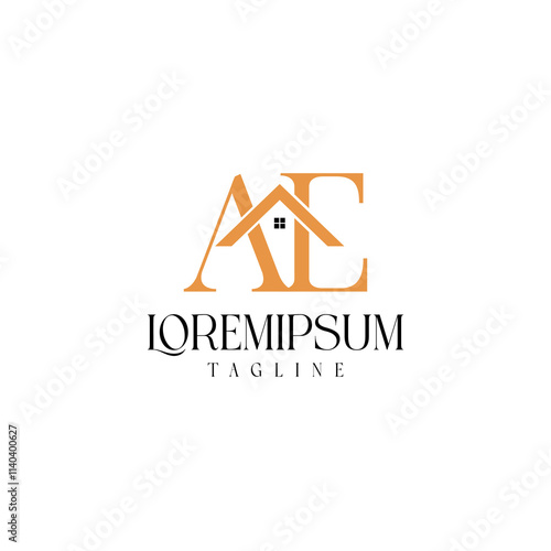letter at monogram AE with symbol home real estate simple modern logo