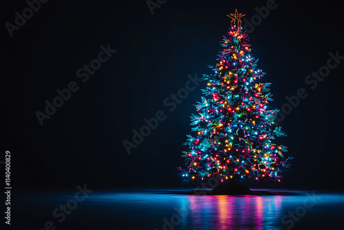 A Beautifully Lit Christmas Tree with Vibrant Multicolor Lights. photo