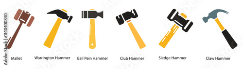 6 Popular Types of Hammer Icon Set