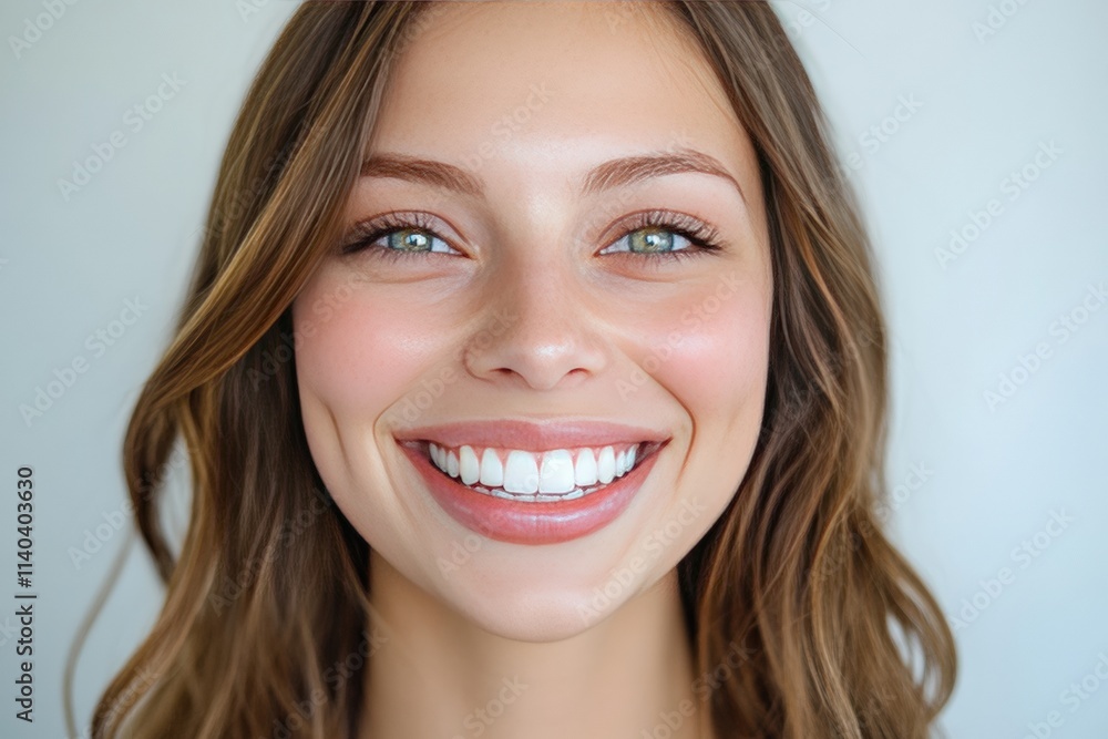A bright smile with sparkling white teeth after a professional whitening session. Portrait. A bright smile with sparkling white teeth after a professional whitening session. Portrait.