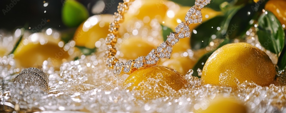 Luxury Jewelry in Citrus Water Display - Golden Chain Luxury Jewelry in Citrus Water Display - Golden Chain