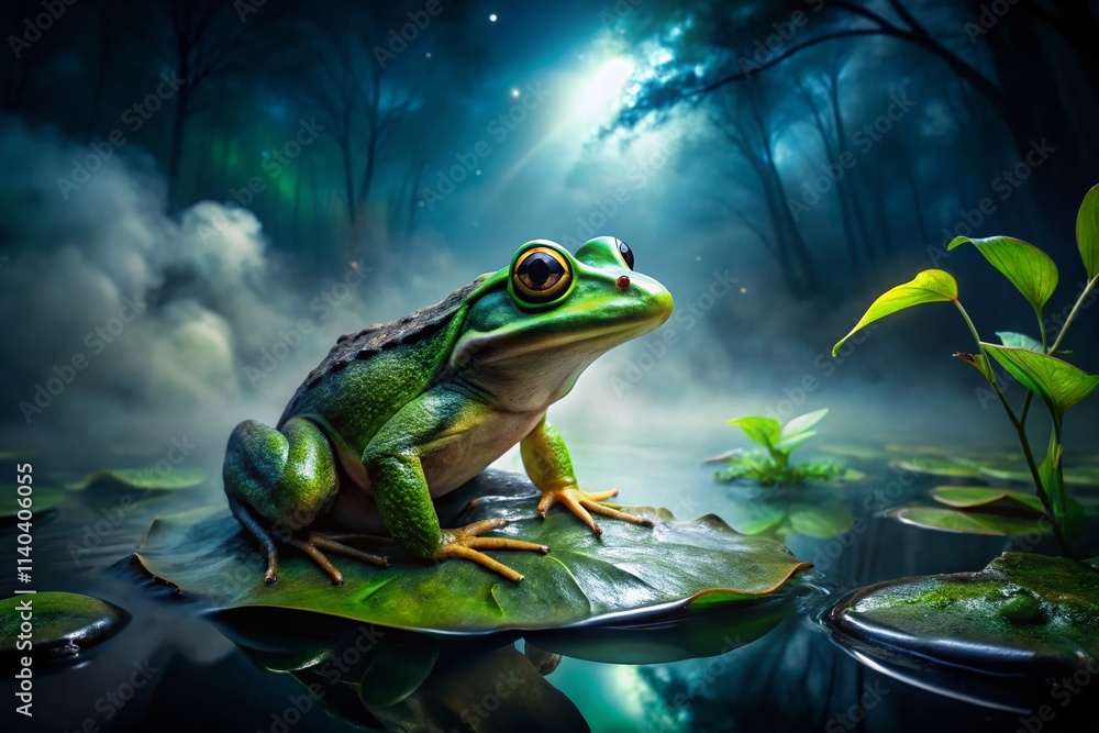 Frog Night Photography, Amphibian Night Scene, Dark Green Frog, Night Wildlife, Rule of Thirds Composition, Nocturnal Frog Image, Frog in Shadow, Nature Photography, Wildlife Photography Frog Night Photography, Amphibian Night Scene, Dark Green Frog, Night Wildlife, Rule of Thirds Composition, Nocturnal Frog Image, Frog in Shadow, Nature Photography, Wildlife Photography