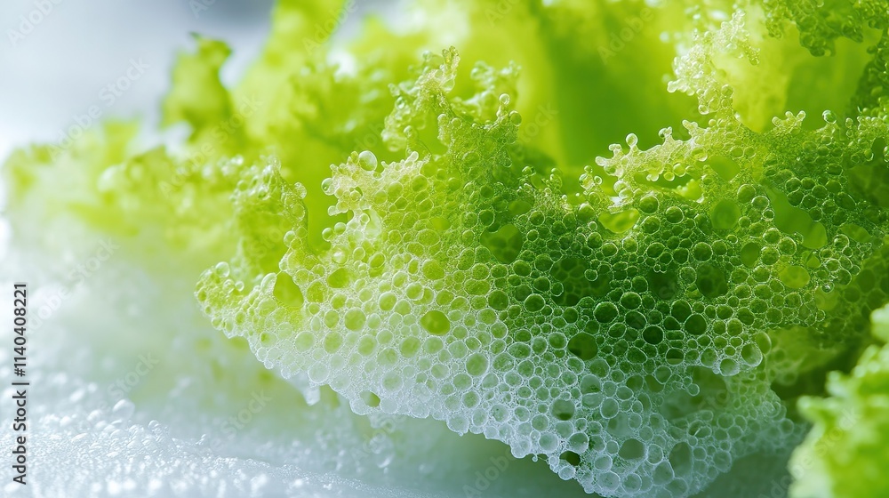 Close-up of fresh green lettuce leaves with foam. Close-up of fresh green lettuce leaves with foam.
