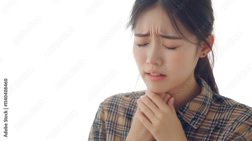 Asian Woman Suffering Acid Reflux with Chest Pain Asian Woman Suffering Acid Reflux with Chest Pain