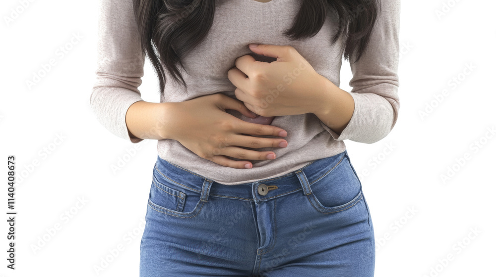 Asian Woman with Acid Reflux Symptoms Holding Chest – Healthcare Concept Asian Woman with Acid Reflux Symptoms Holding Chest – Healthcare Concept