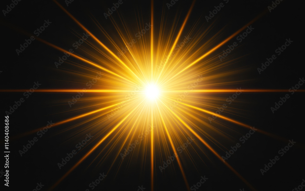 Bright Golden Light Rays with Lens Flare and Sparkling Particles on Dark Background Bright Golden Light Rays with Lens Flare and Sparkling Particles on Dark Background