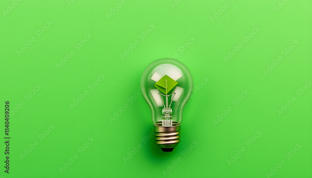 Environment friendly Light bulb on green background, ecology or renewable energy concept. Gen AI, origami, with white tones Environment friendly Light bulb on green background, ecology or renewable energy concept. Gen AI, origami, with white tones