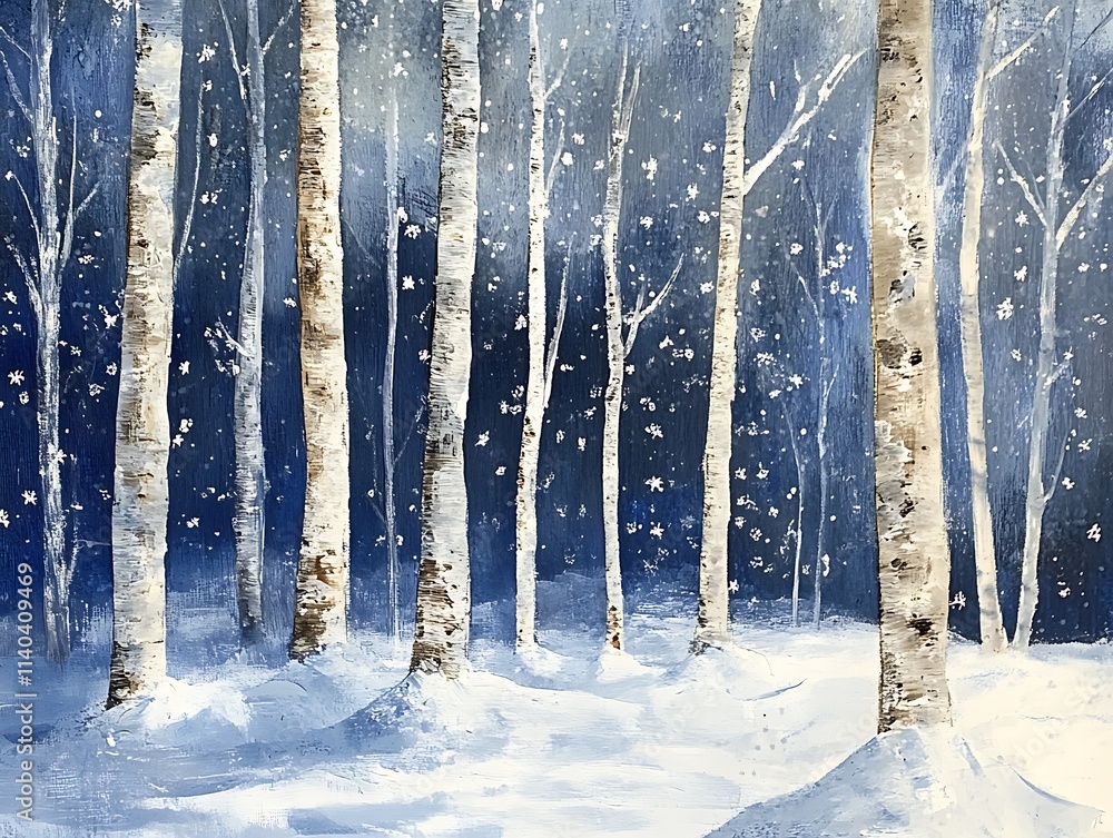 Winter Scene With Snow-covered Trees And Christmas Decorations Winter Scene With Snow-covered Trees And Christmas Decorations