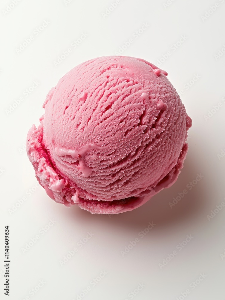 Pink Ice Cream Scoop on White Background with Textured Surface and Smooth Finish Pink Ice Cream Scoop on White Background with Textured Surface and Smooth Finish
