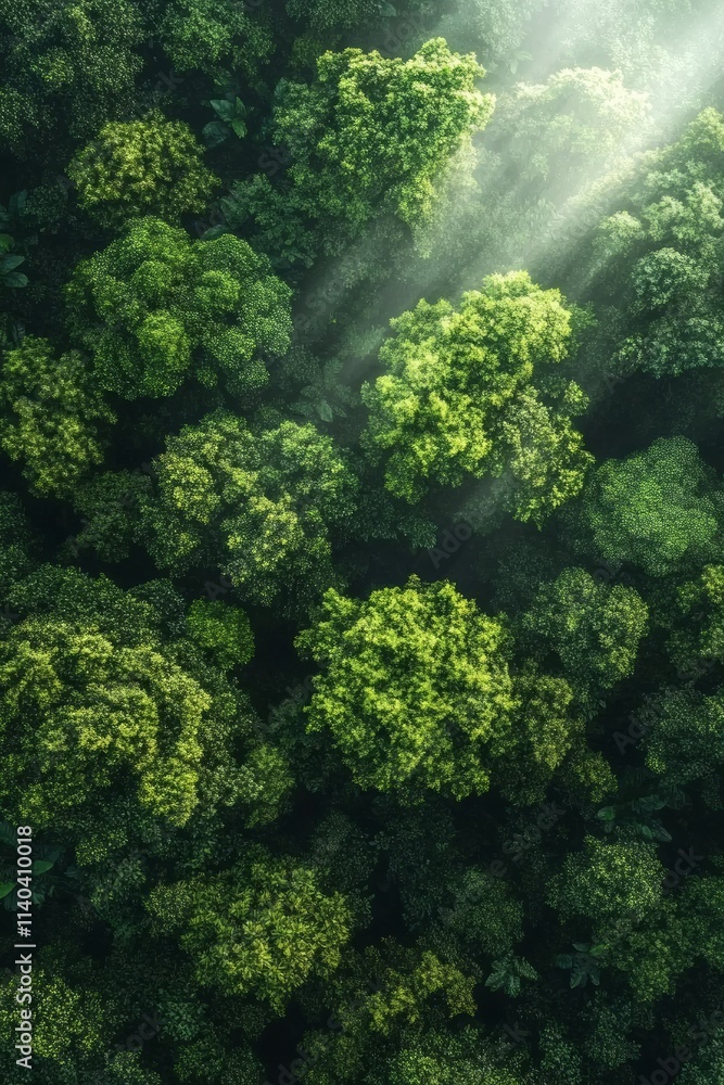 Sunlight breaks through the thick canopy of a tropical jungle, illuminating the rich diversity of green foliage and creating a serene atmosphere in nature Sunlight breaks through the thick canopy of a tropical jungle, illuminating the rich diversity of green foliage and creating a serene atmosphere in nature