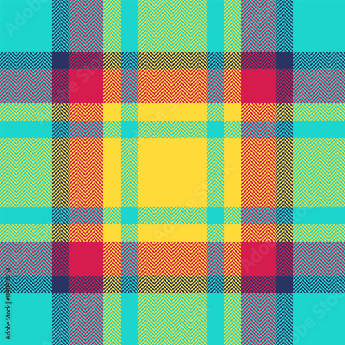 Canadian fabric texture textile, christmas ornament vector plaid seamless. Shirt check tartan background pattern in teal and yellow colors.
