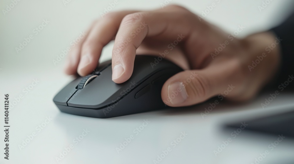 Hand Adjusting Computer Mouse with Financial Data Screen Hand Adjusting Computer Mouse with Financial Data Screen