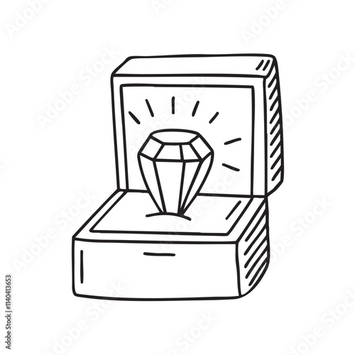 Doodle illustration of a finished gemstone being placed in a jewelry display case