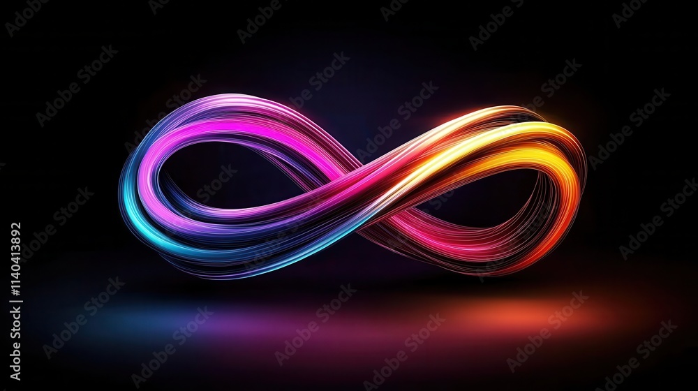 A vibrant, illuminated infinity symbol with gradients of pink, blue, and orange against a dark background, representing endless possibilities. A vibrant, illuminated infinity symbol with gradients of pink, blue, and orange against a dark background, representing endless possibilities.