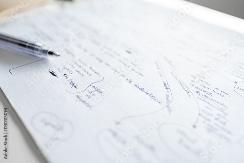 Close-Up of Handwritten Notes on White Paper with Pen