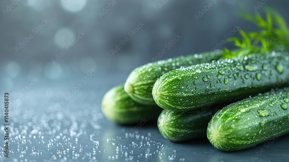 Fresh, dewy cucumbers on a dark surface. Fresh, dewy cucumbers on a dark surface.