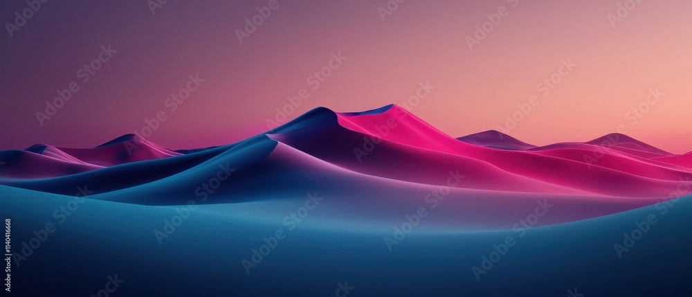 A surreal landscape of smooth, undulating hills bathed in vibrant pink and blue hues, creating a dreamlike atmosphere at sunset. A surreal landscape of smooth, undulating hills bathed in vibrant pink and blue hues, creating a dreamlike atmosphere at sunset.