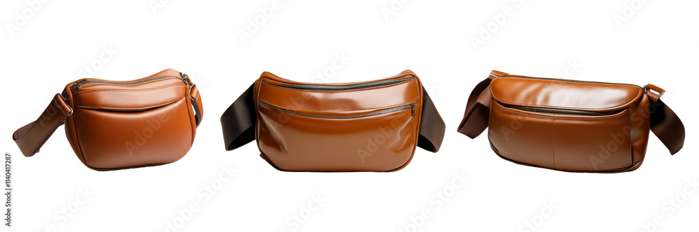 A sleek, stylish orange bag displayed from three angles, showcasing its smooth texture and modern design.