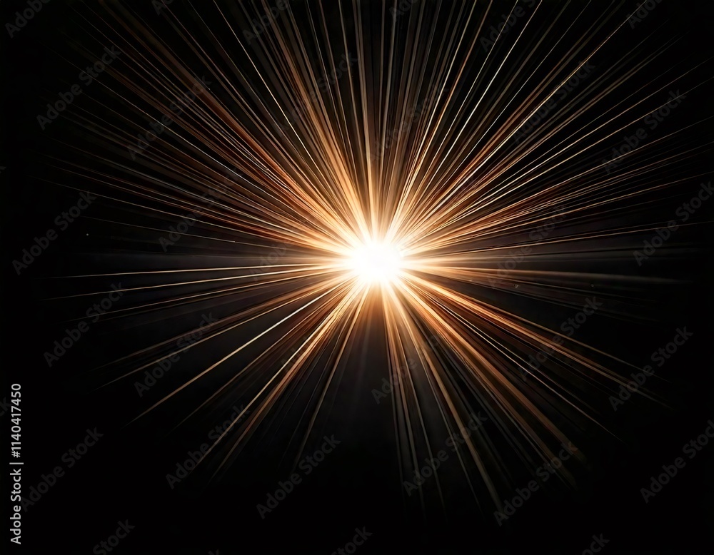 Golden light beams exploding from a central point on a black background Golden light beams exploding from a central point on a black background