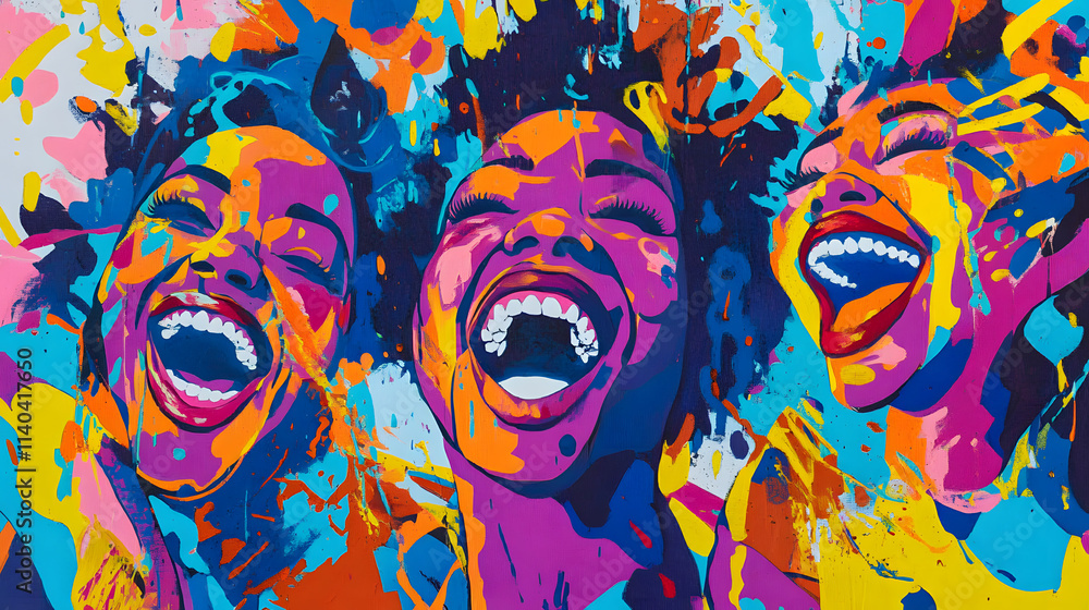 Naklejka premium Imaginative Colorful Abstract Artwork Illustrating the Joy of Laughter and Unity