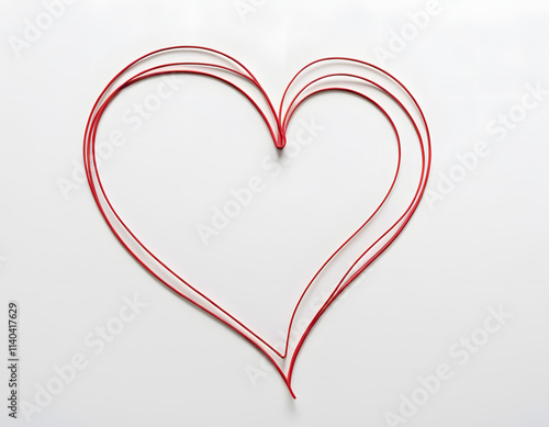 red heart on a white background, red heart outline line icon on white background, heart from 3d printer red filament on white background