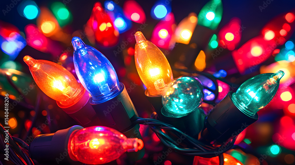 Stunning Nighttime Photograph: Close-Up of Festive Lights Illuminating Urban Landscape and Celebrating Holiday Joy Stunning Nighttime Photograph: Close-Up of Festive Lights Illuminating Urban Landscape and Celebrating Holiday Joy