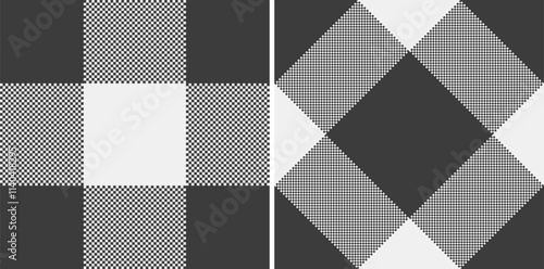 Fabric background plaid of tartan check seamless with a pattern texture vector textile. Set in monochrome colors for graphic design detailed editable swatch.