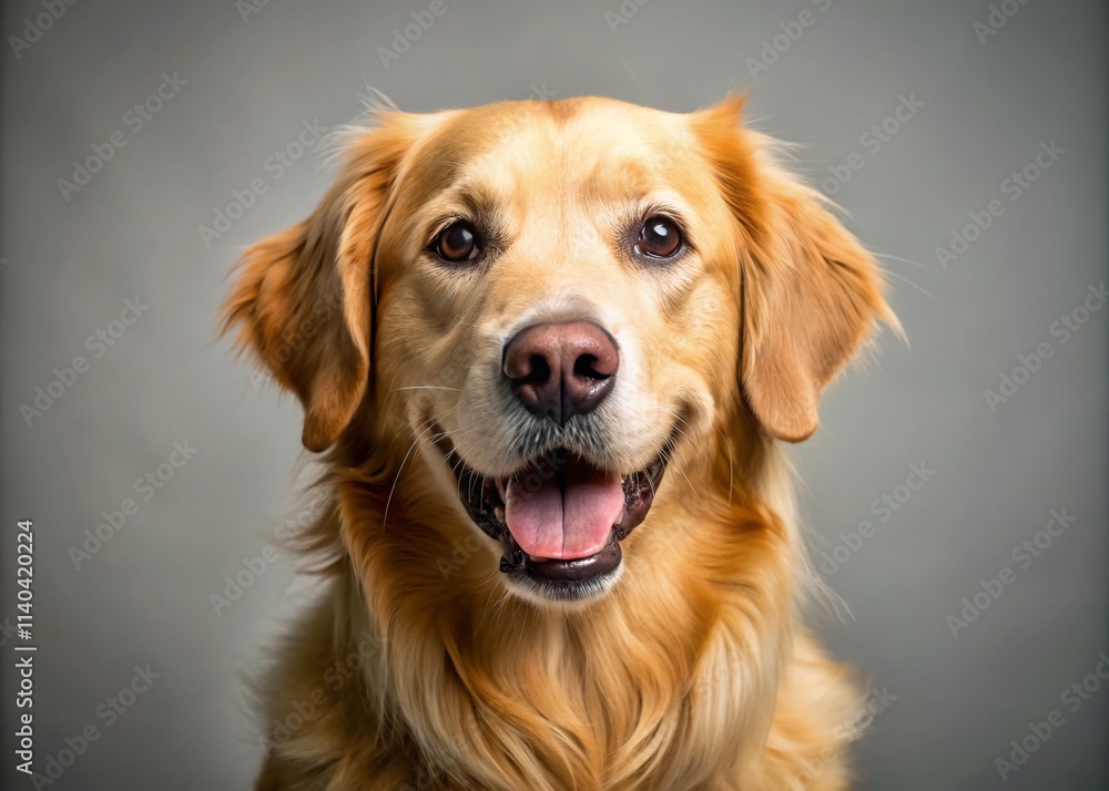 Obraz premium Golden Retriever Headshot, Minimalist Dog Photography, Happy Golden Retriever Portrait, Purebred Dog, Canine Photography