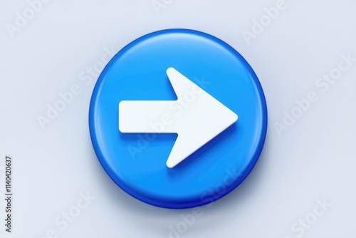 A 3D rendered white arrow pointing right on a blue circular background.