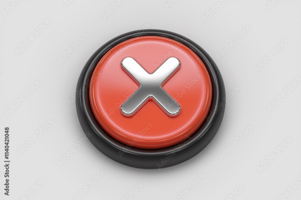 Obraz premium A red button with a silver X signifying cancel no or delete.