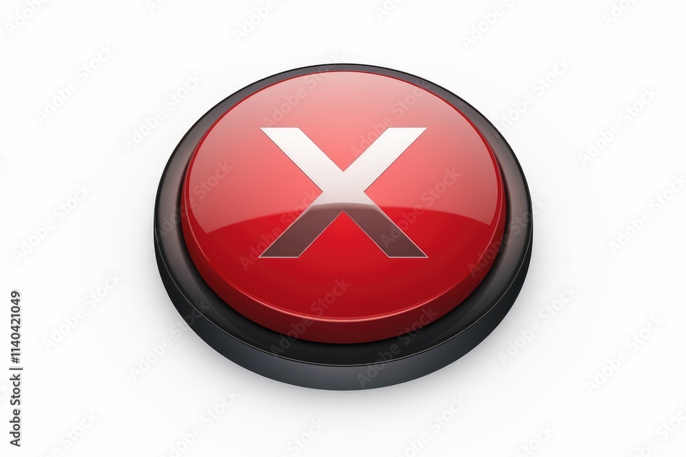 Obraz premium A red button with a white X signifying cancel error or no.