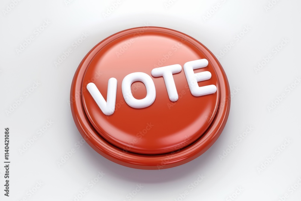 A red button with the word VOTE in white lettering symbolizing the act of voting. A red button with the word VOTE in white lettering symbolizing the act of voting.