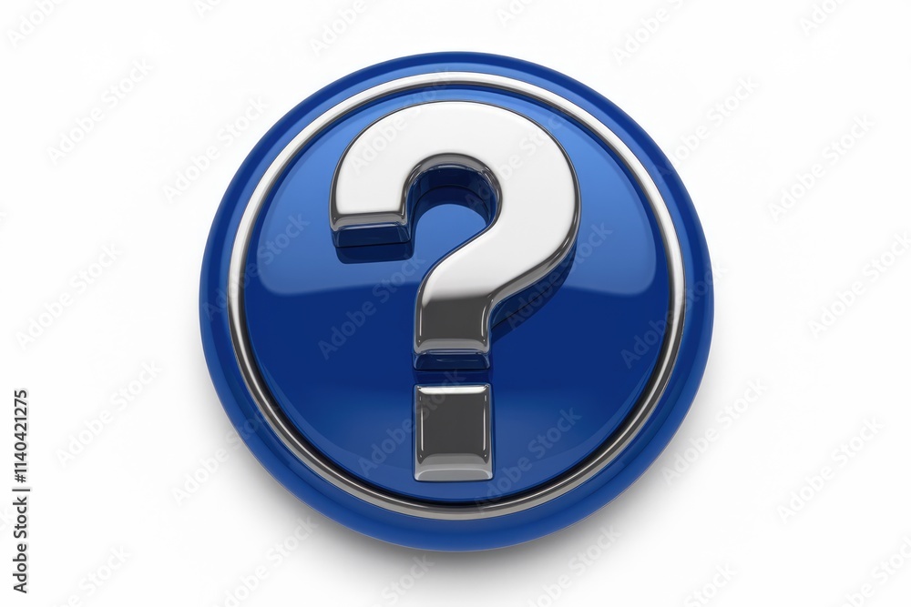 A 3D rendered blue button with a metallic silver question mark. A 3D rendered blue button with a metallic silver question mark.