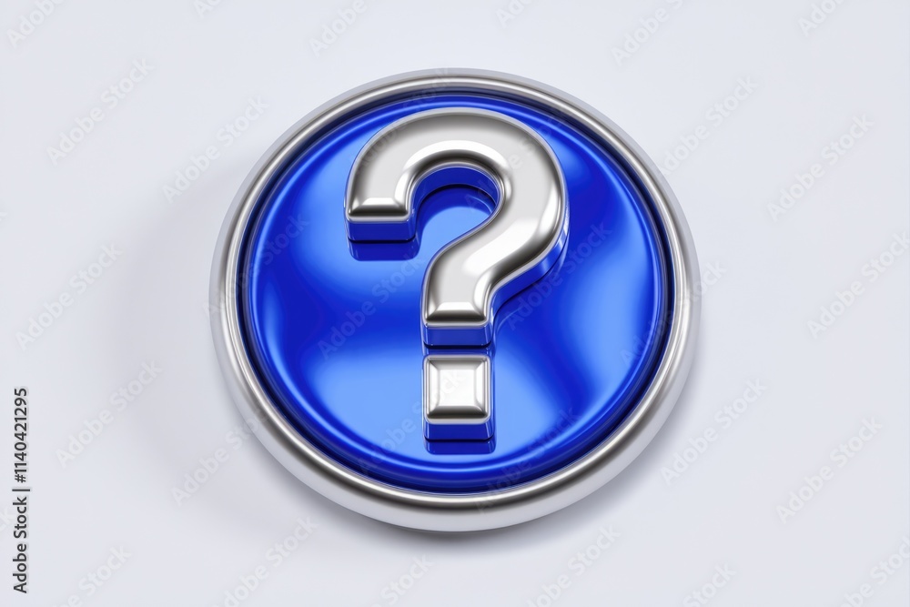 A metallic silver question mark on a shiny blue circular button. A metallic silver question mark on a shiny blue circular button.