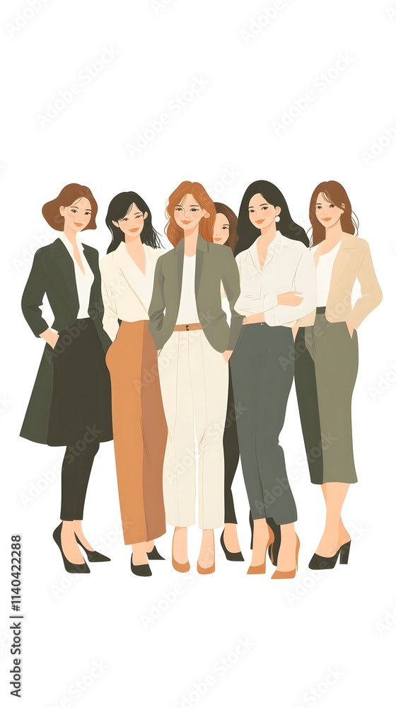 A group of business women standing together, vector illustration. A group of business women standing together, vector illustration.