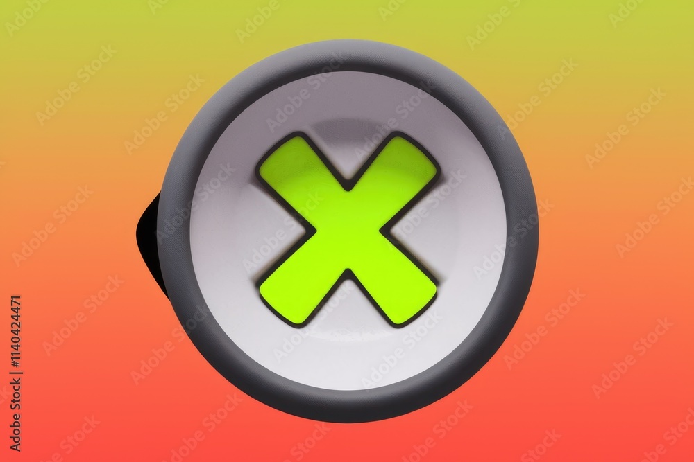 Obraz premium A bright lime green X mark inside a grey circular button on a gradient background.