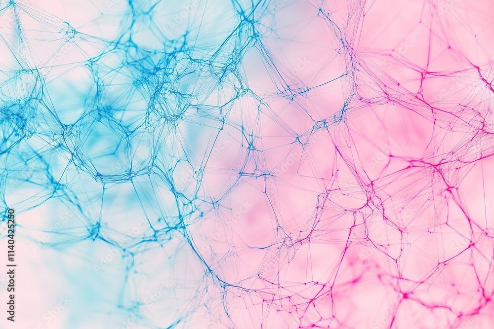 Fototapeta premium Gradient blue to pink network pattern with intricate lines