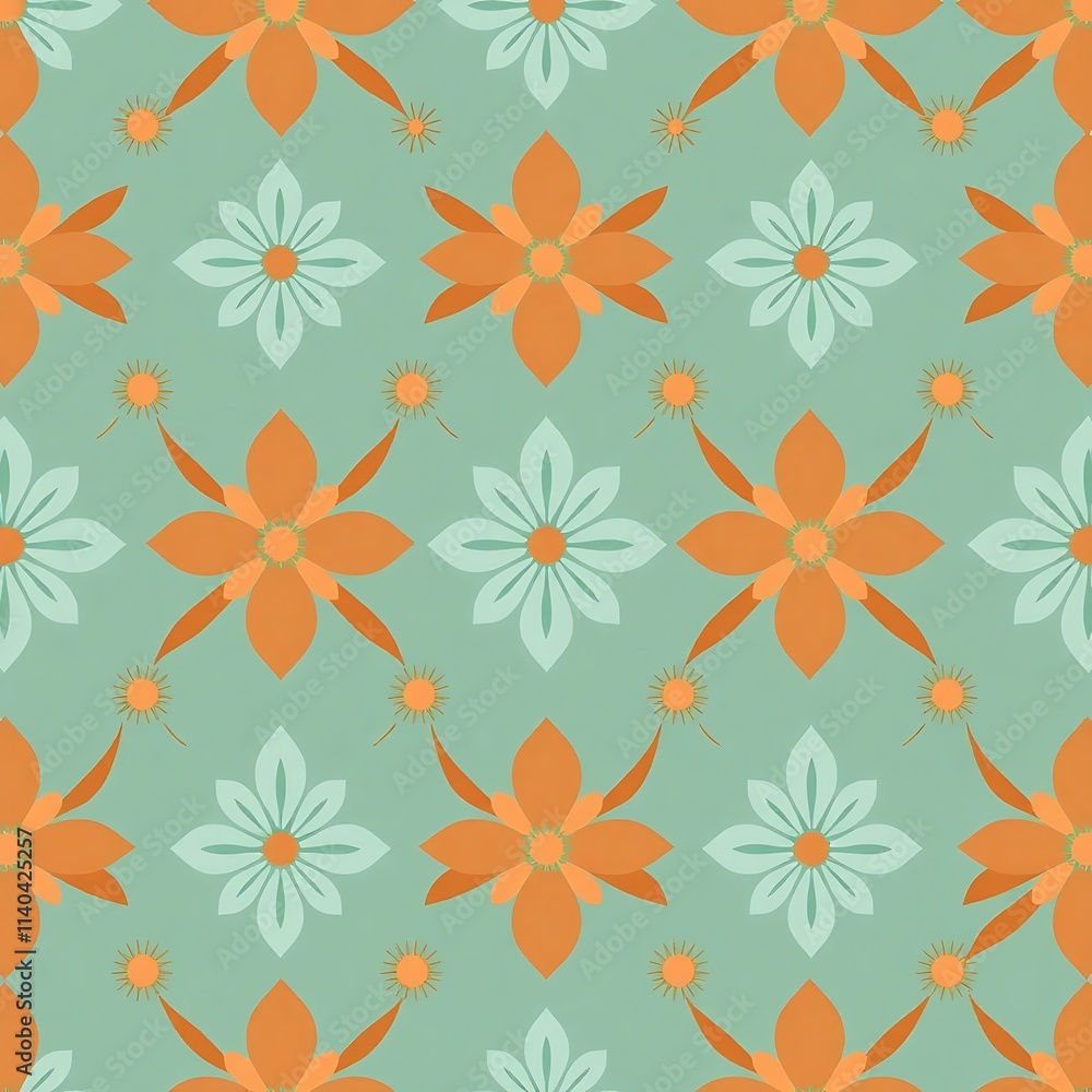 Fototapeta premium Seamless Floral Pattern: Orange and Teal Flower Design 