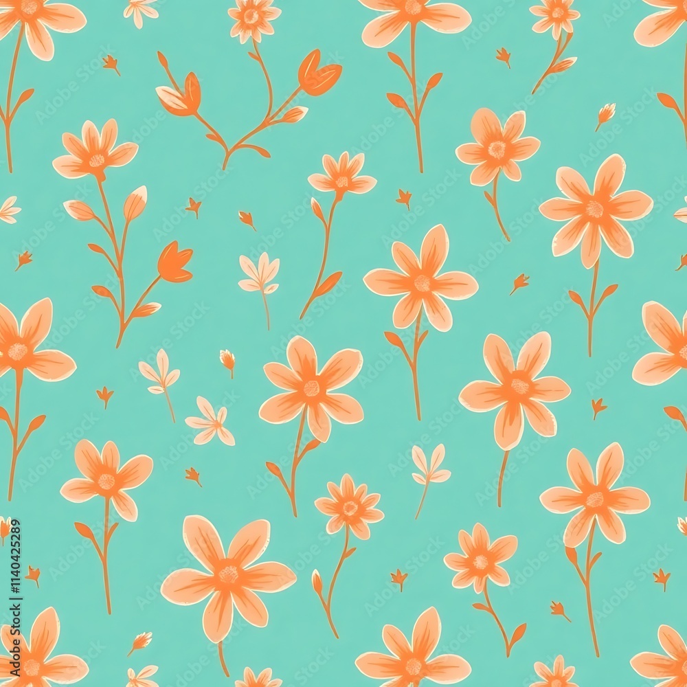 custom made wallpaper toronto digitalSeafoam & Peach Floral Pattern: A delicate and charming seamless pattern with peach flowers and white accents on a calming seafoam green background. perfect for textile, wallpaper.