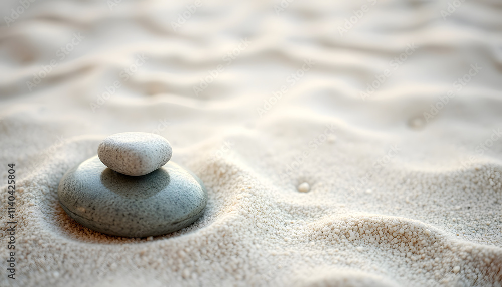 Spa stone on light sand, Backlit, with white tones Spa stone on light sand, Backlit, with white tones